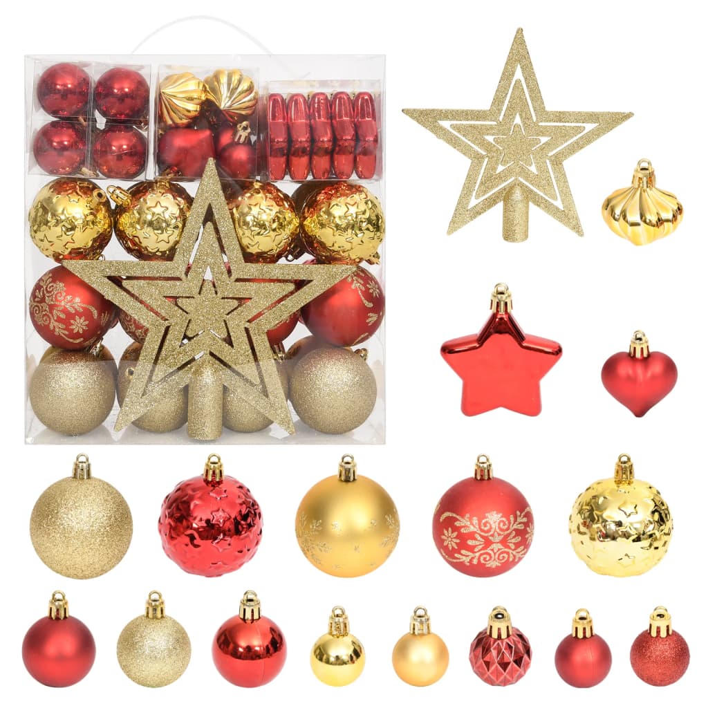 70 Delige Kerstballenset goud en rood