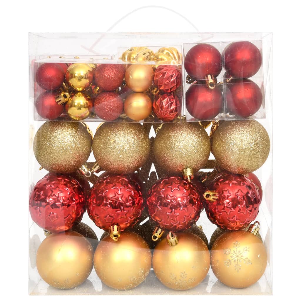 70 Delige Kerstballenset goud en rood