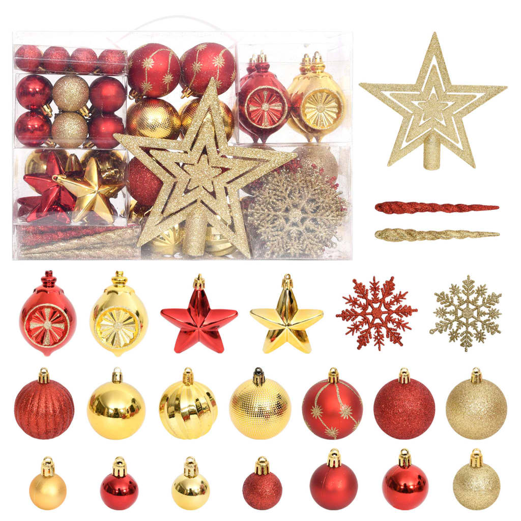 108 Delige Kerstballenset Goud en Rood