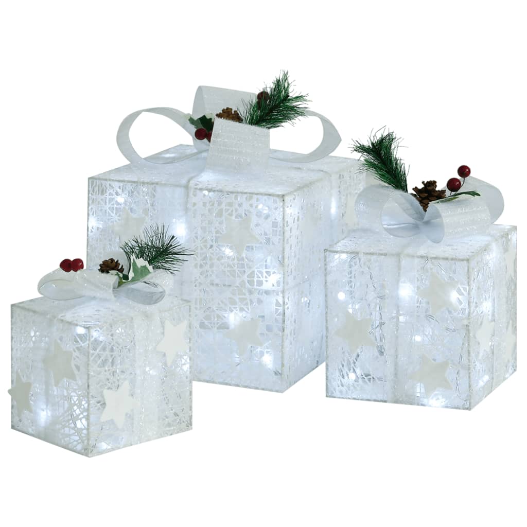 Kerstdecoratie geschenkdozen 3 st binnen/buiten wit