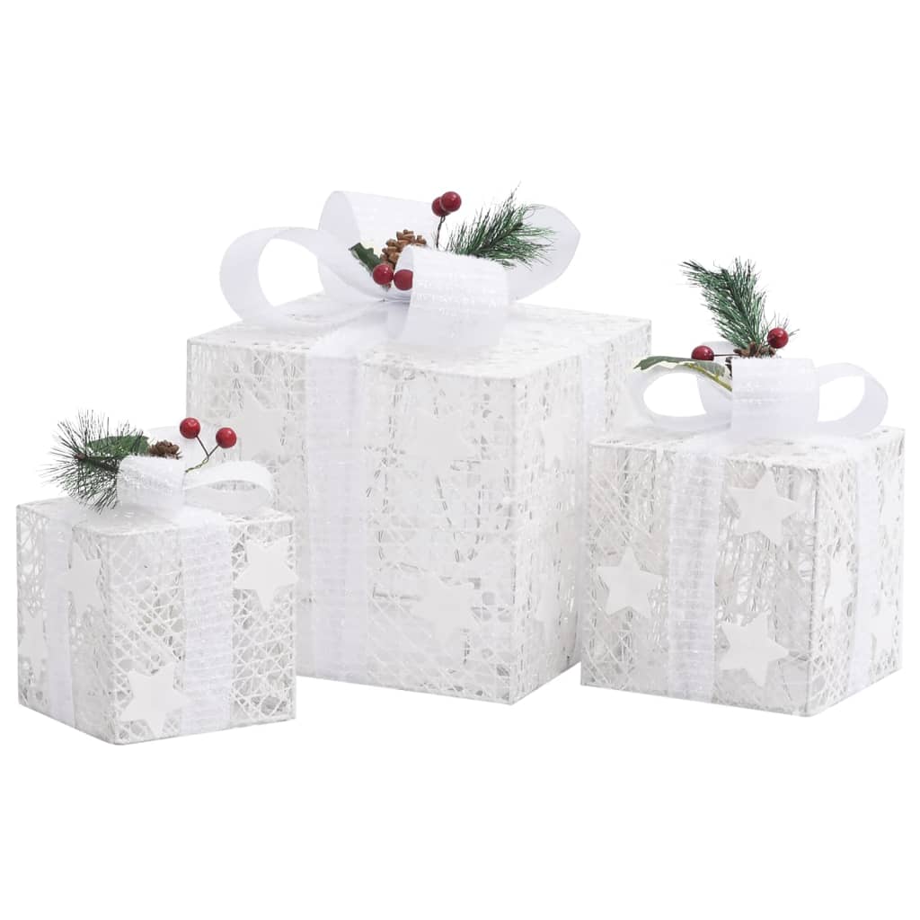 Kerstdecoratie geschenkdozen 3 st binnen/buiten wit