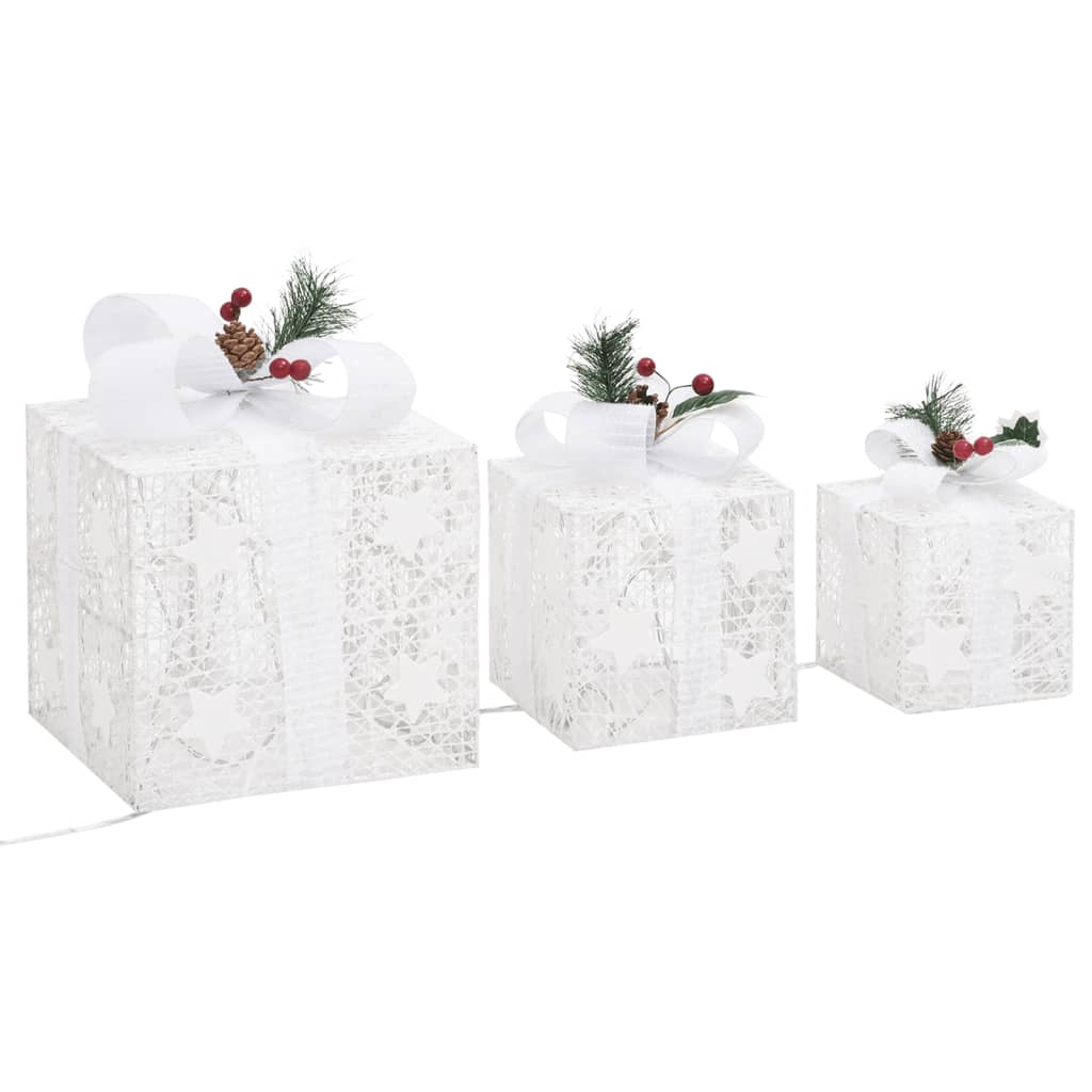 Kerstdecoratie geschenkdozen 3 st binnen/buiten wit