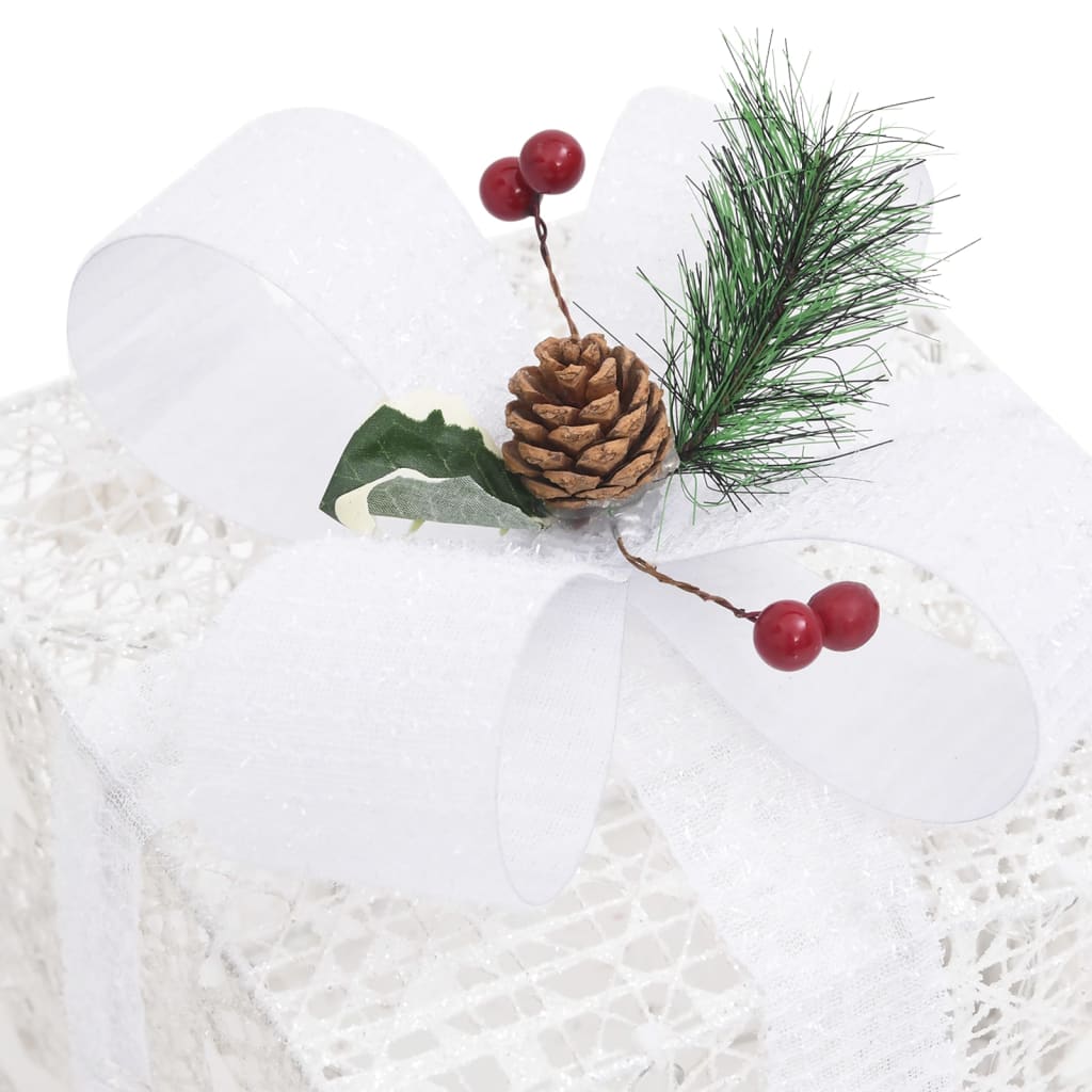 Kerstdecoratie geschenkdozen 3 st binnen/buiten wit