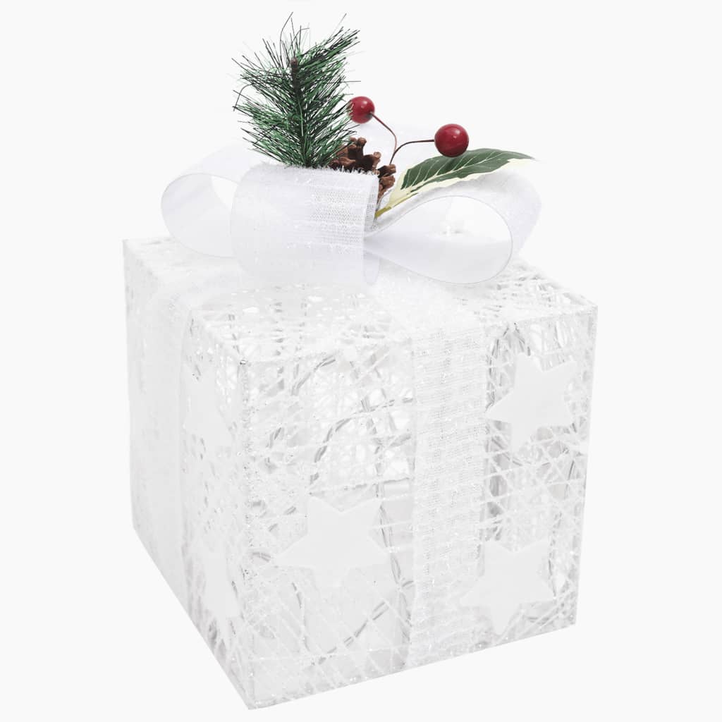 Kerstdecoratie geschenkdozen 3 st binnen/buiten wit