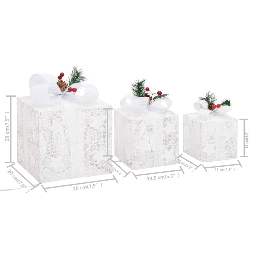 Kerstdecoratie geschenkdozen 3 st binnen/buiten wit