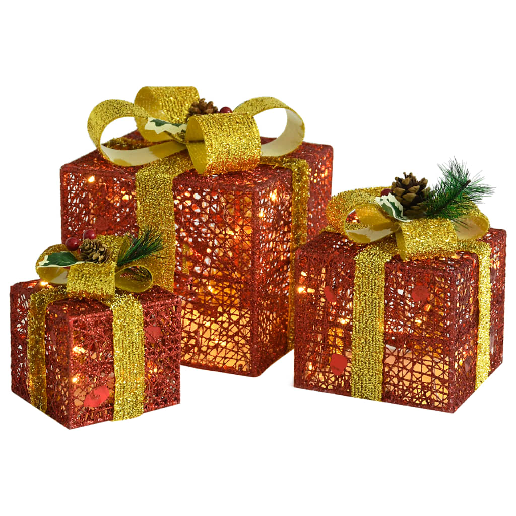 Kerstdecoratie geschenkdozen 3 st binnen/buiten rood