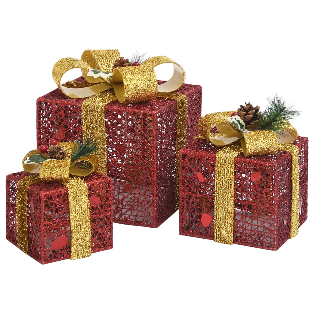 Kerstdecoratie geschenkdozen 3 st binnen/buiten rood