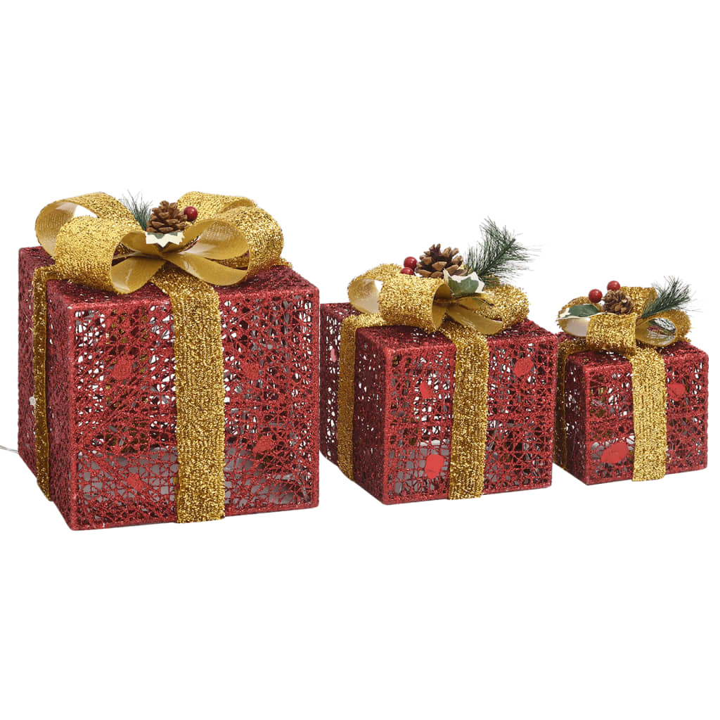 Kerstdecoratie geschenkdozen 3 st binnen/buiten rood