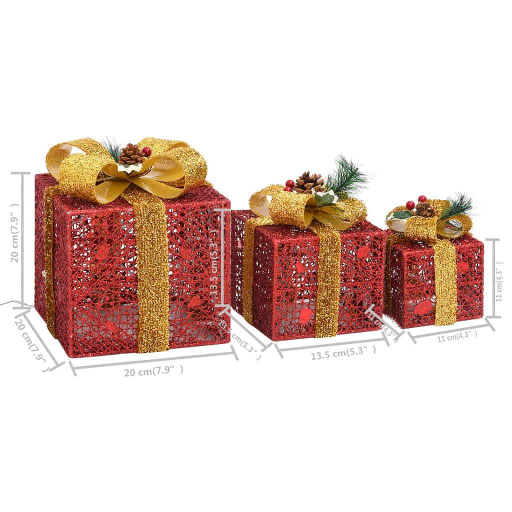 Kerstdecoratie geschenkdozen 3 st binnen/buiten rood