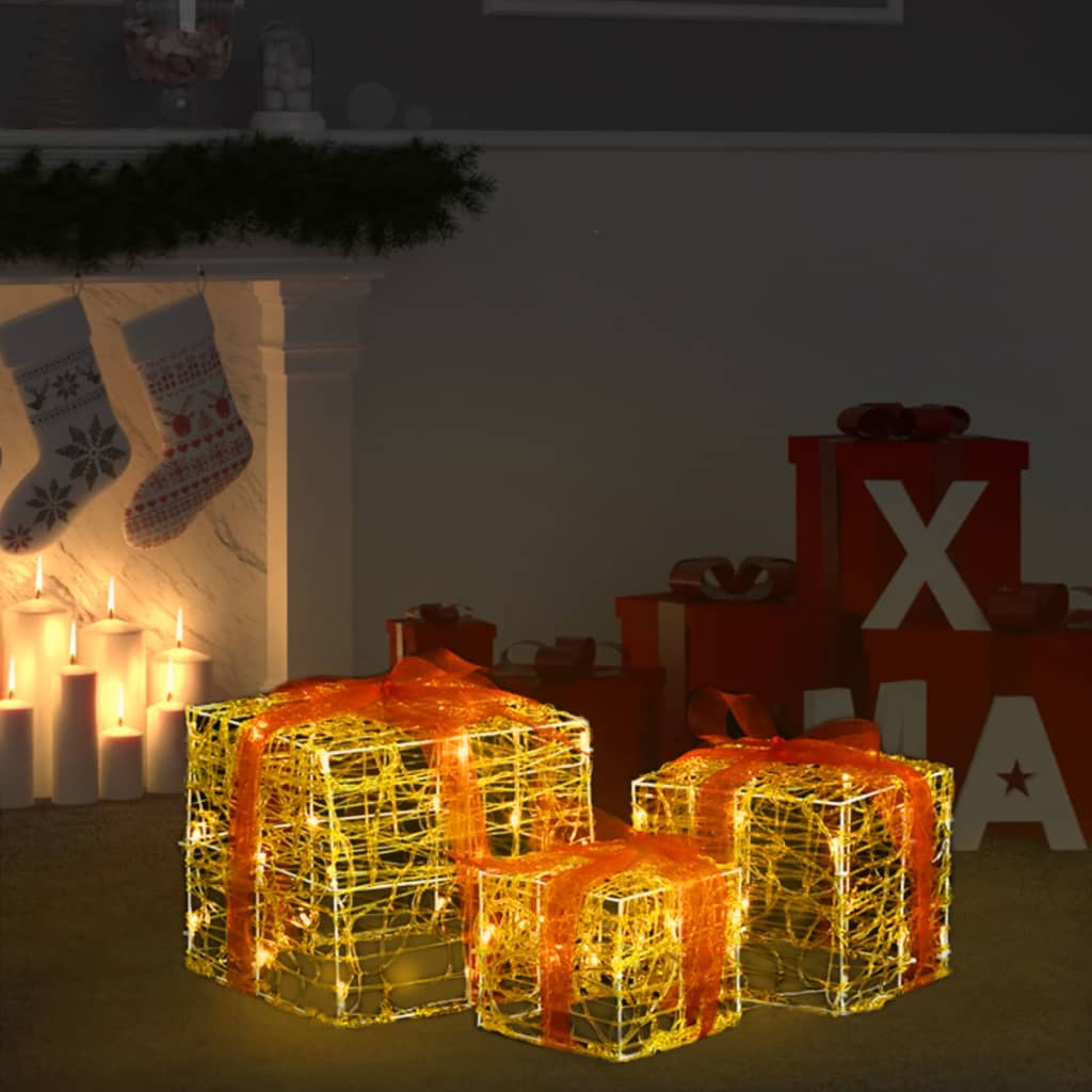 Kerstverlichting geschenkdozen 3 st decoratief acryl warmwit