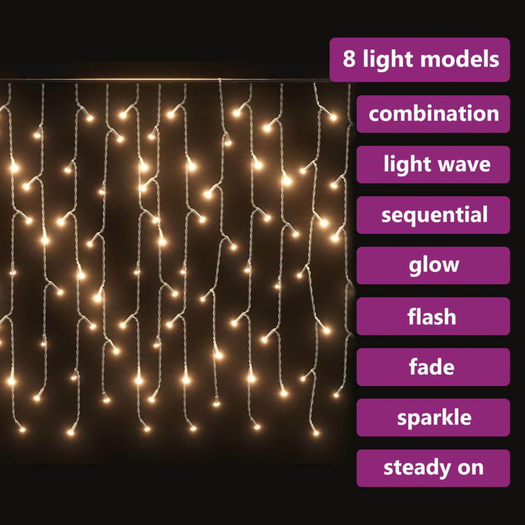 Lichtgordijn met 400 LED's en 8 functies 10 m warmwit