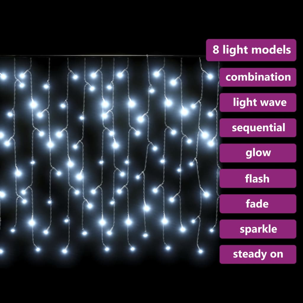 Lichtgordijn met 400 LED's en 8 functies 10 m koudwit