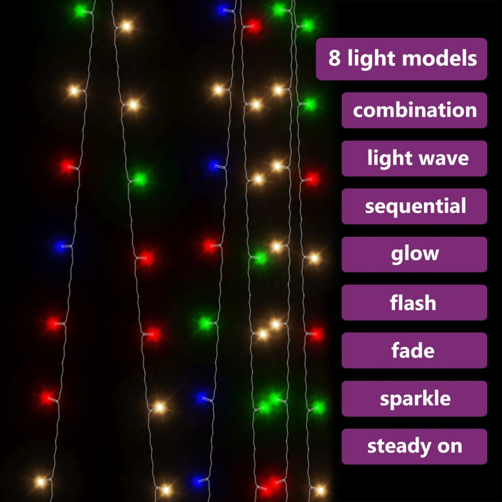 Lichtsnoergordijn met 300 LED's en 8 functies 3x3 m meerkleurig