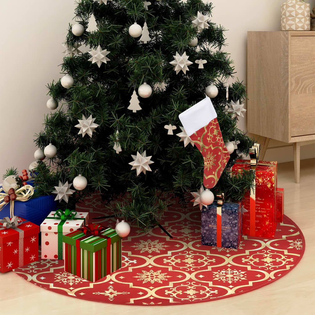 Kerstboomrok luxe met sok 122 cm stof rood