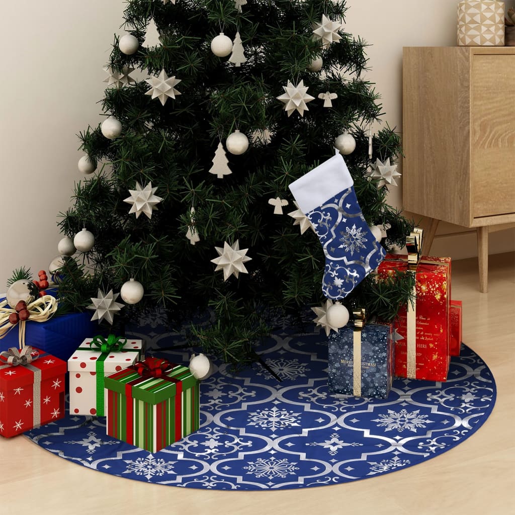 Kerstboomrok luxe met sok 90 cm stof blauw