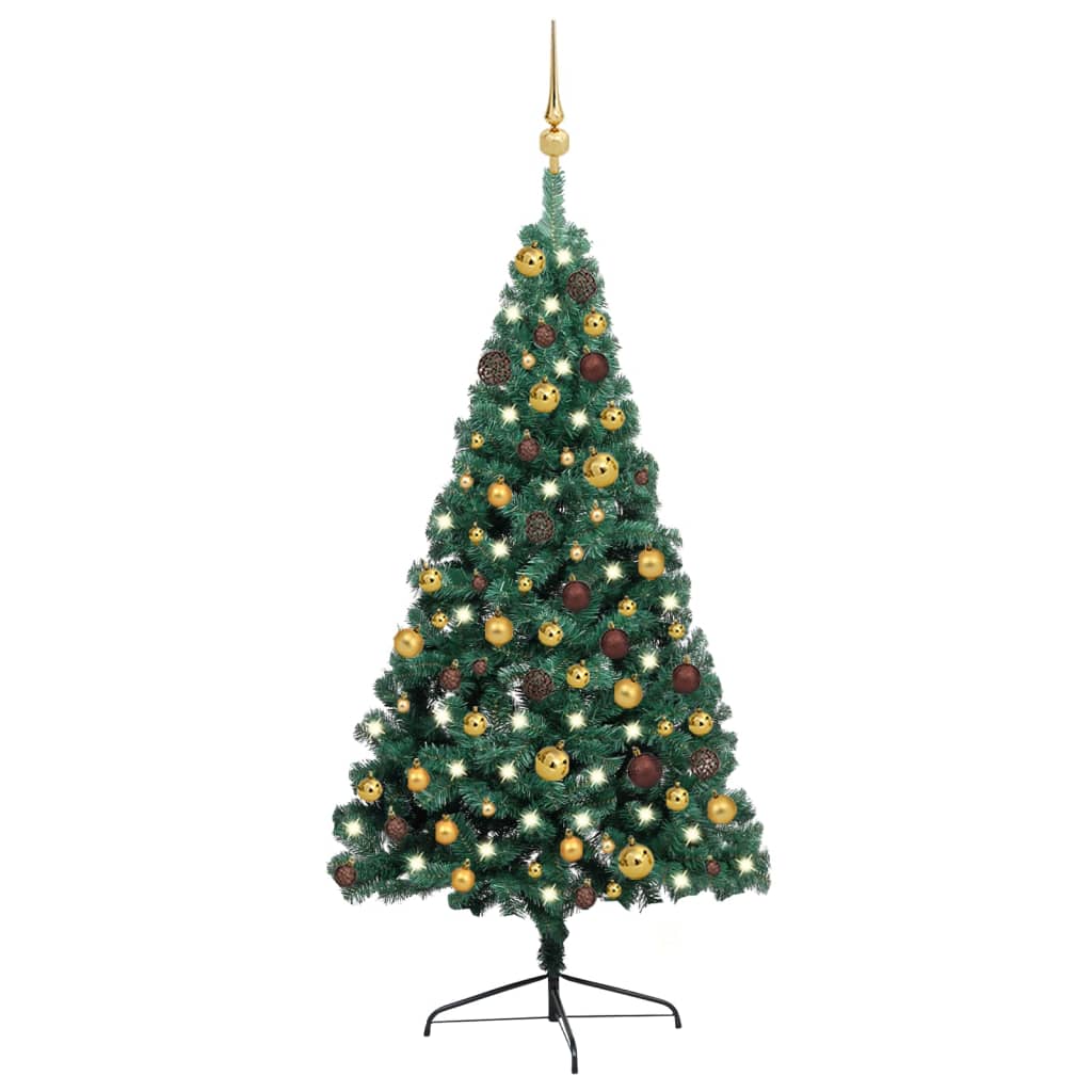 Kunstkerstboom met verlichting en kerstballen half 120 cm groen