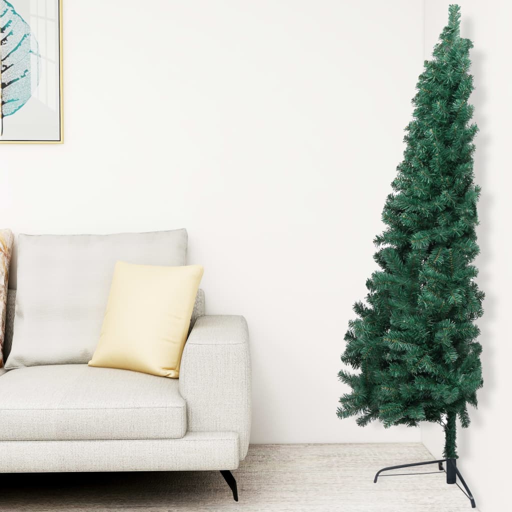 Kunstkerstboom met verlichting en kerstballen half 120 cm groen