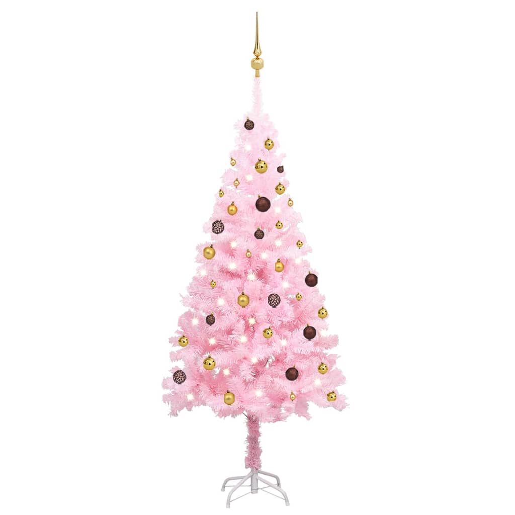 Kunstkerstboom met verlichting en kerstballen 180 cm PVC roze