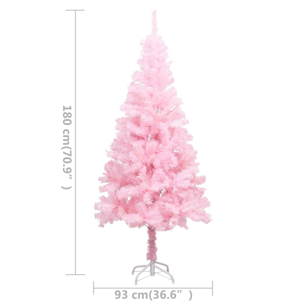 Kunstkerstboom met verlichting en kerstballen 180 cm PVC roze