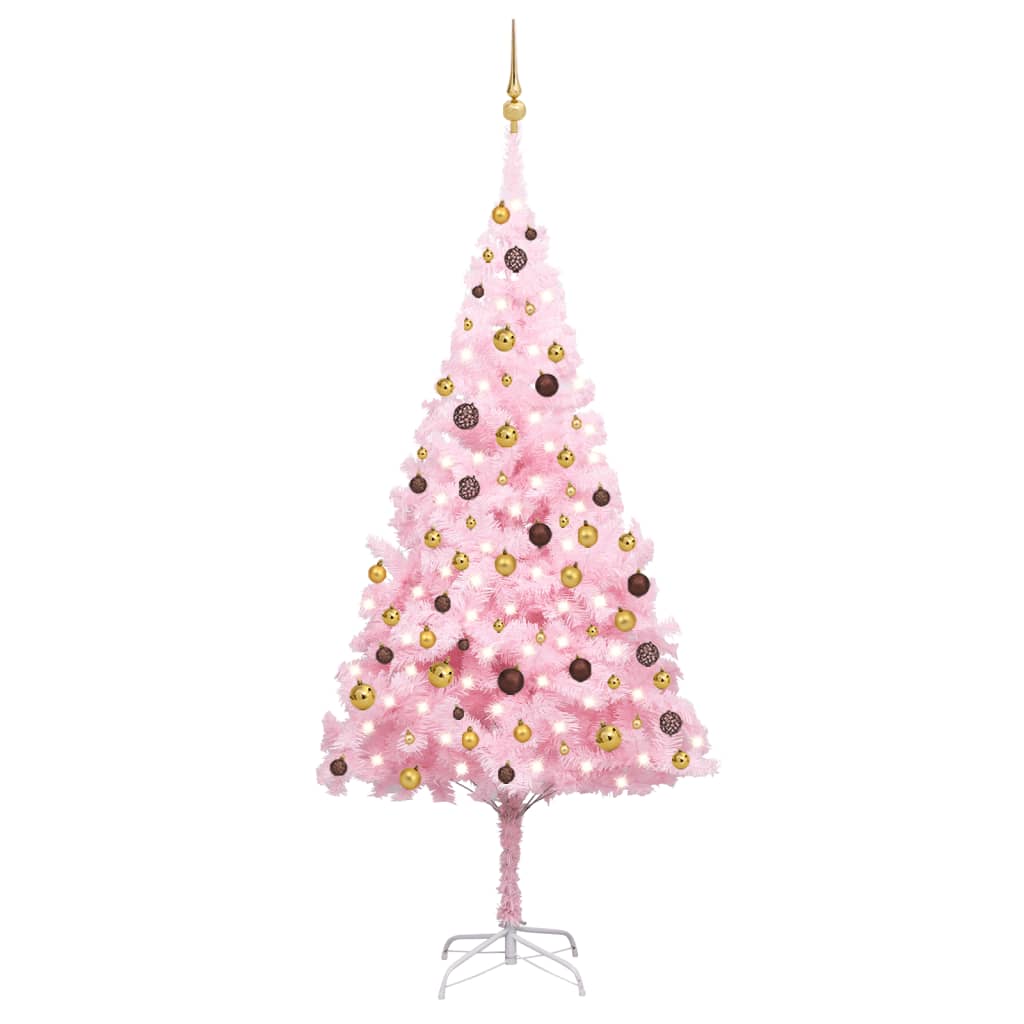 Kunstkerstboom met verlichting en kerstballen 240 cm PVC roze