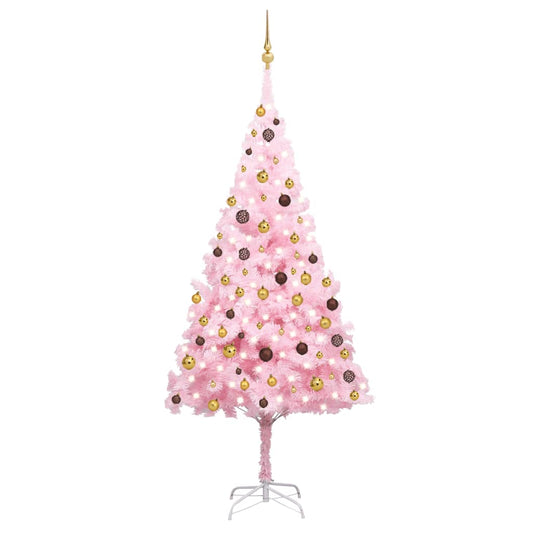 Kunstkerstboom met verlichting en kerstballen 240 cm PVC roze