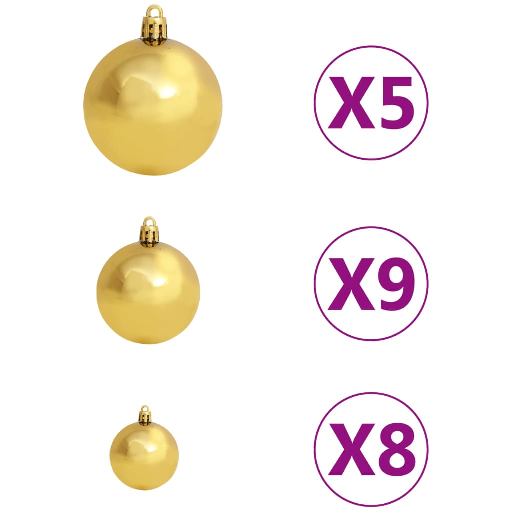 Kunstkerstboom met verlichting en kerstballen 120 cm PVC zwart