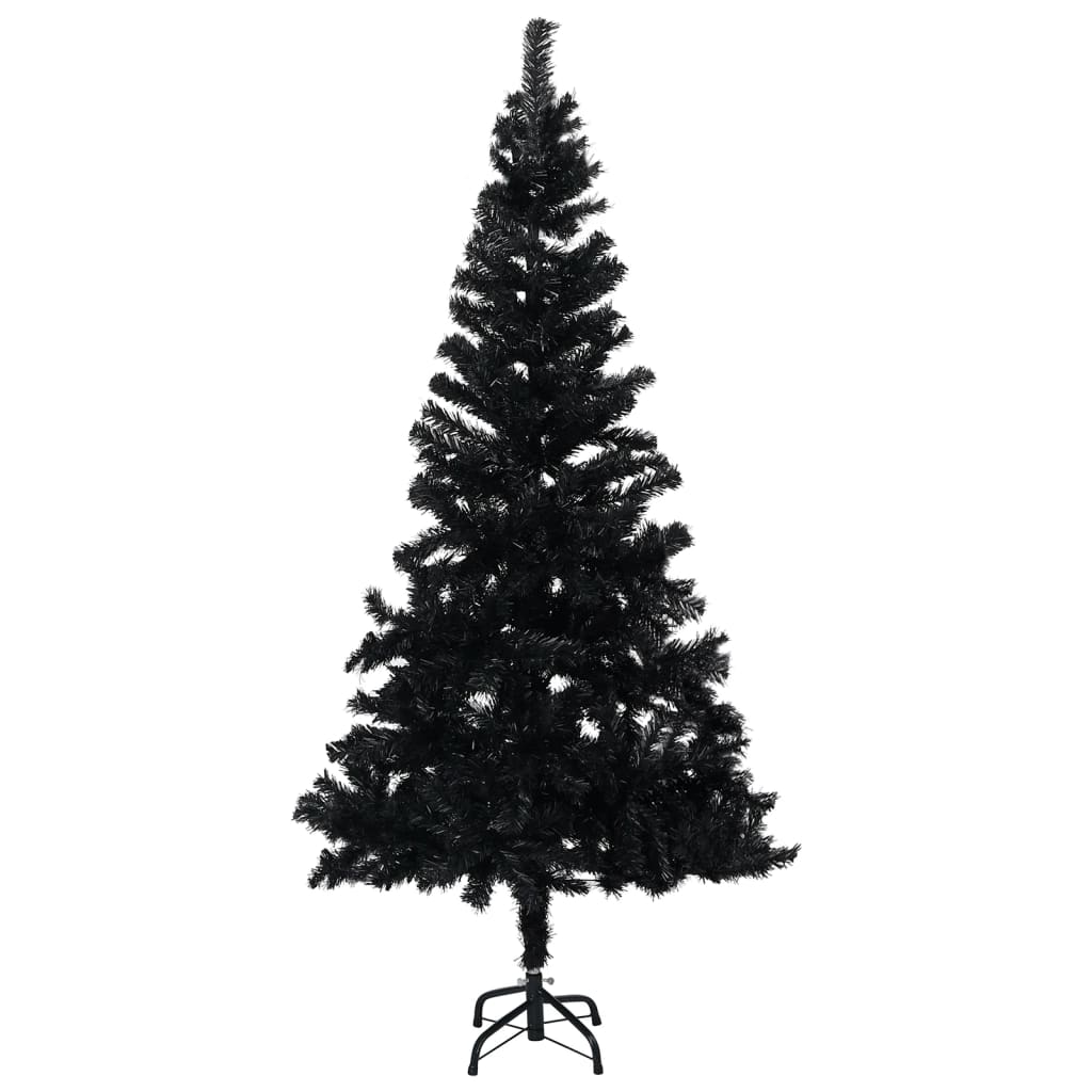 Kunstkerstboom met verlichting en kerstballen 150 cm PVC zwart