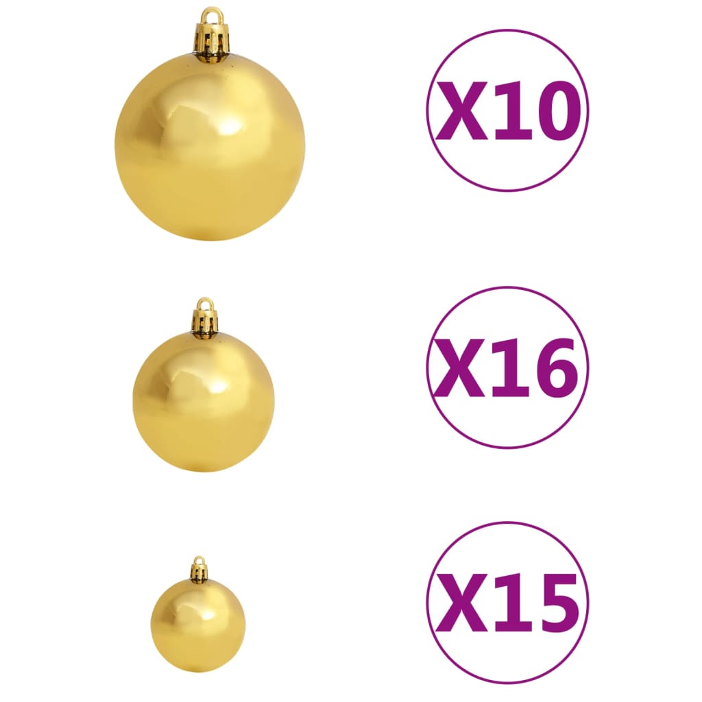 Kunstkerstboom met verlichting en kerstballen 210 cm PVC zwart