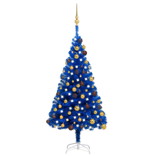 Kunstkerstboom met verlichting en kerstballen 120 cm PVC blauw