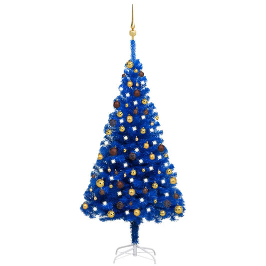 Kunstkerstboom met verlichting en kerstballen 150 cm PVC blauw