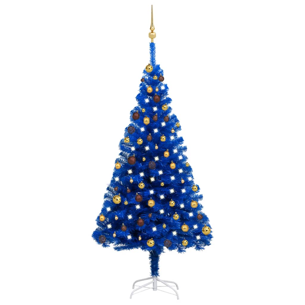 Kunstkerstboom met verlichting en kerstballen 180 cm PVC blauw