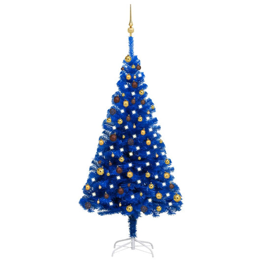 Kunstkerstboom met verlichting en kerstballen 180 cm PVC blauw