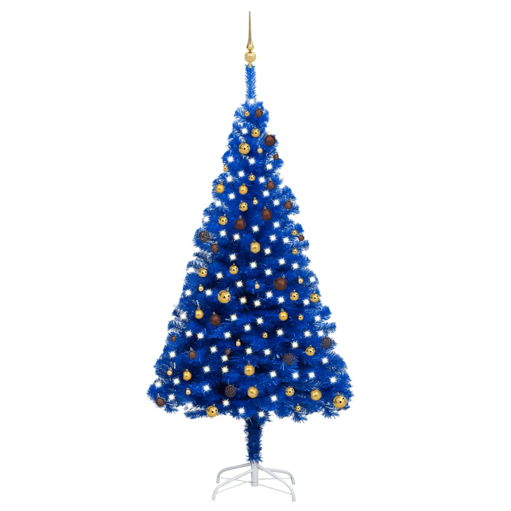 Kunstkerstboom met verlichting en kerstballen 240 cm PVC blauw