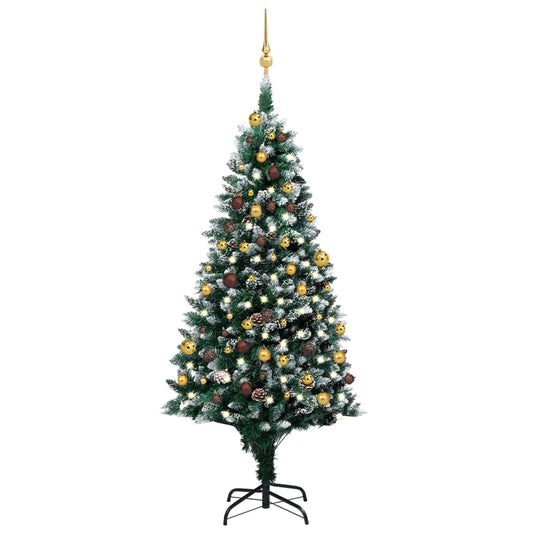 Kunstkerstboom met verlichting kerstballen dennenappels 180 cm