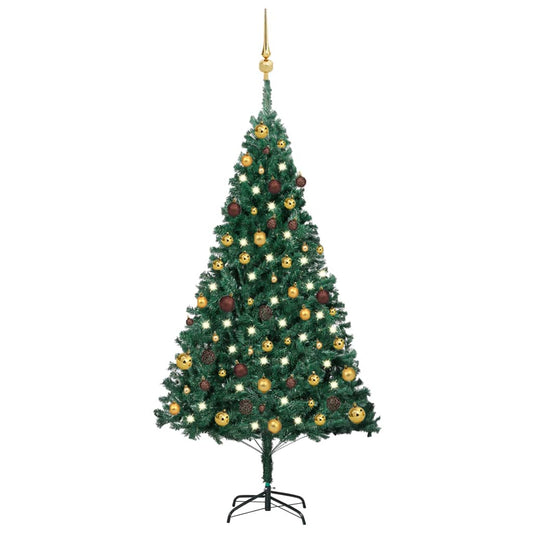 Kunstkerstboom met verlichting en kerstballen 150 cm PVC groen