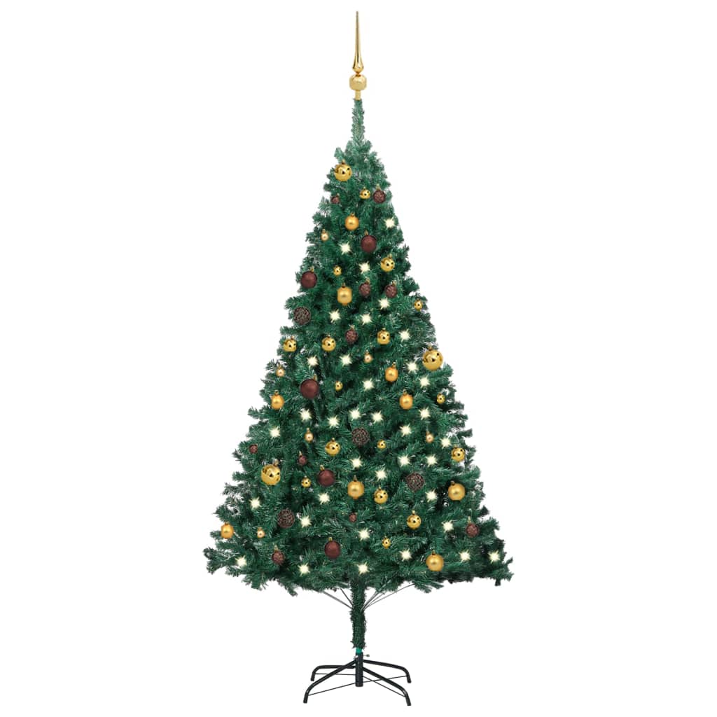 Kunstkerstboom met verlichting en kerstballen 180 cm PVC groen