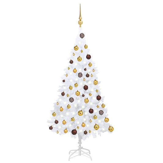 Kunstkerstboom met verlichting en kerstballen 120 cm PVC wit