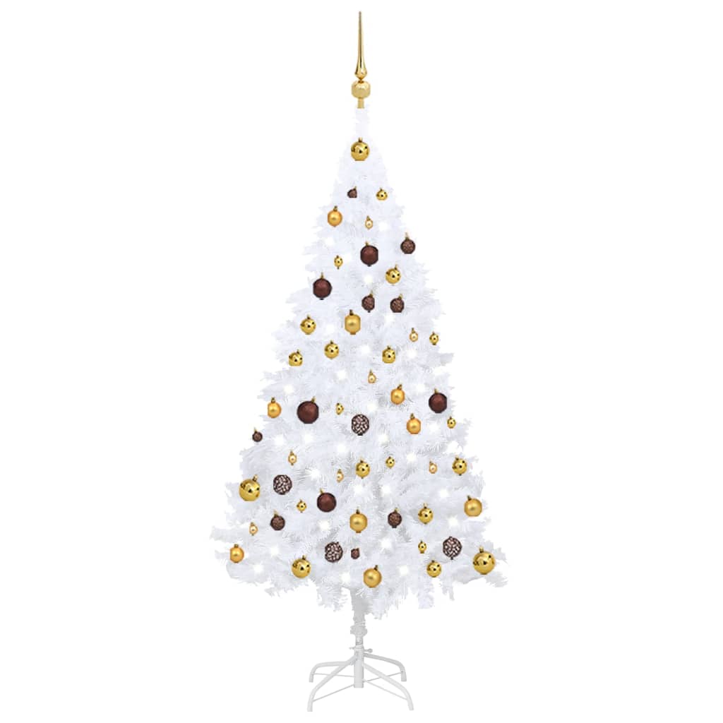 Kunstkerstboom met verlichting en kerstballen 150 cm PVC wit