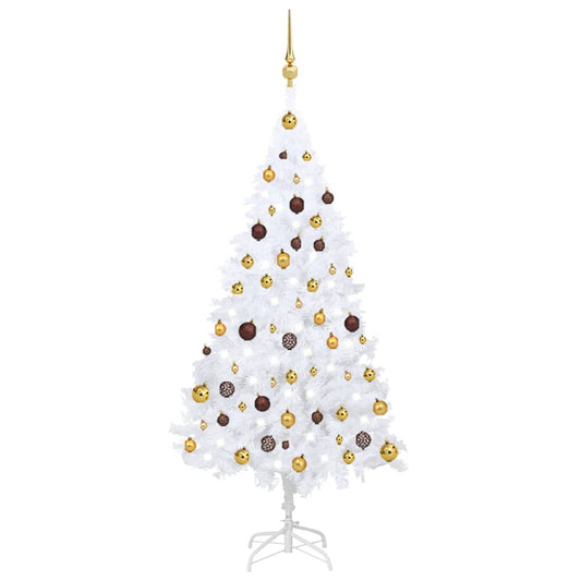 Kunstkerstboom met verlichting en kerstballen 150 cm PVC wit