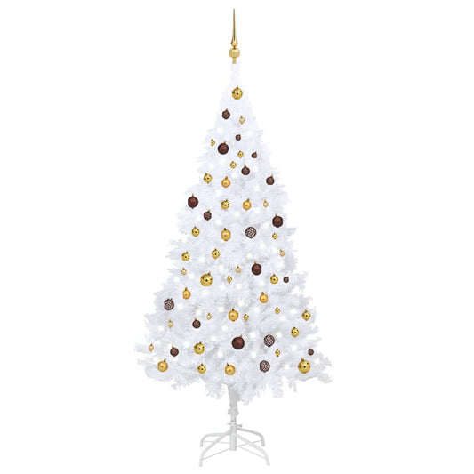 Kunstkerstboom met verlichting en kerstballen 210 cm PVC wit