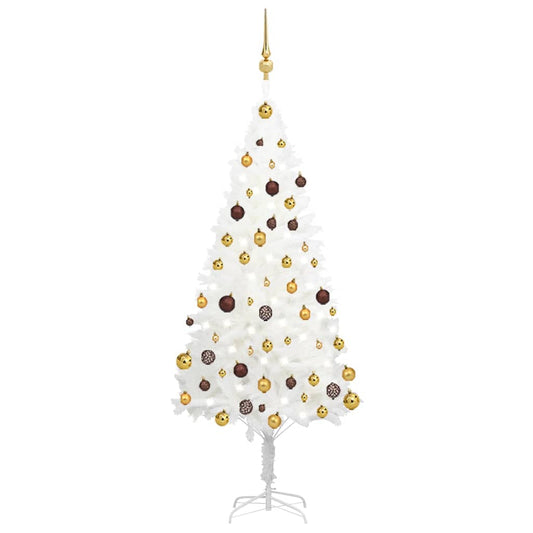 Kunstkerstboom met verlichting en kerstballen 150 cm PVC wit