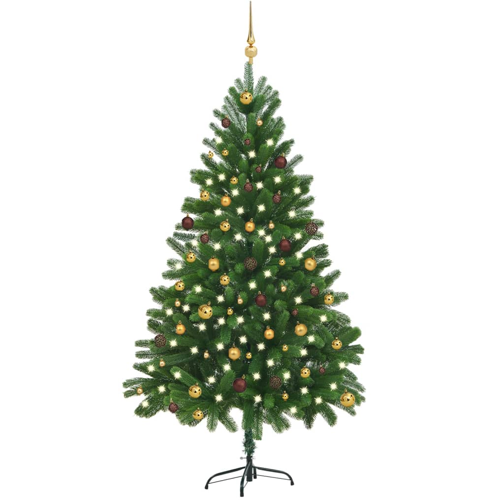 Kunstkerstboom met verlichting en kerstballen 210 cm groen