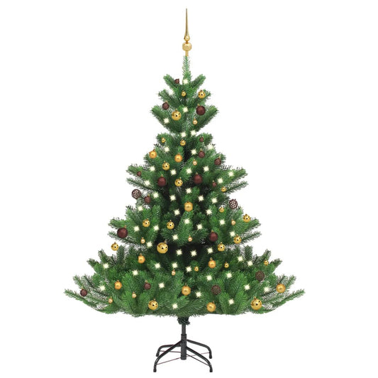 Kunstkerstboom Nordmann met LED's en kerstballen 180 cm groen