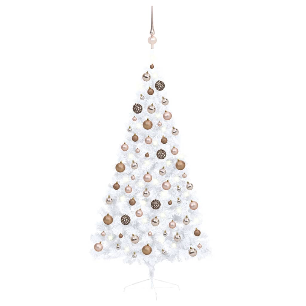 Kunstkerstboom met verlichting en kerstballen half 150 cm wit