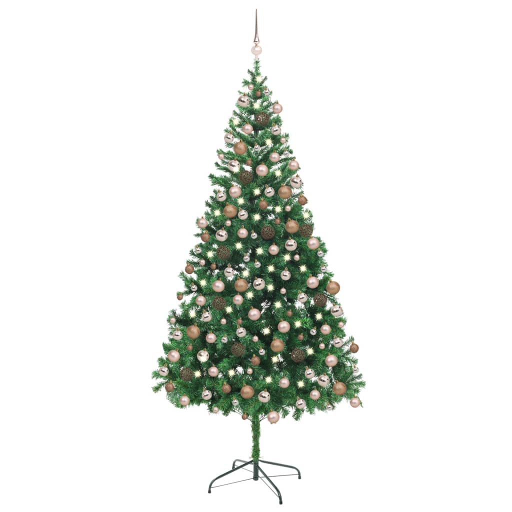 Kunstkerstboom met verlichting en kerstballen 910 takken 210 cm