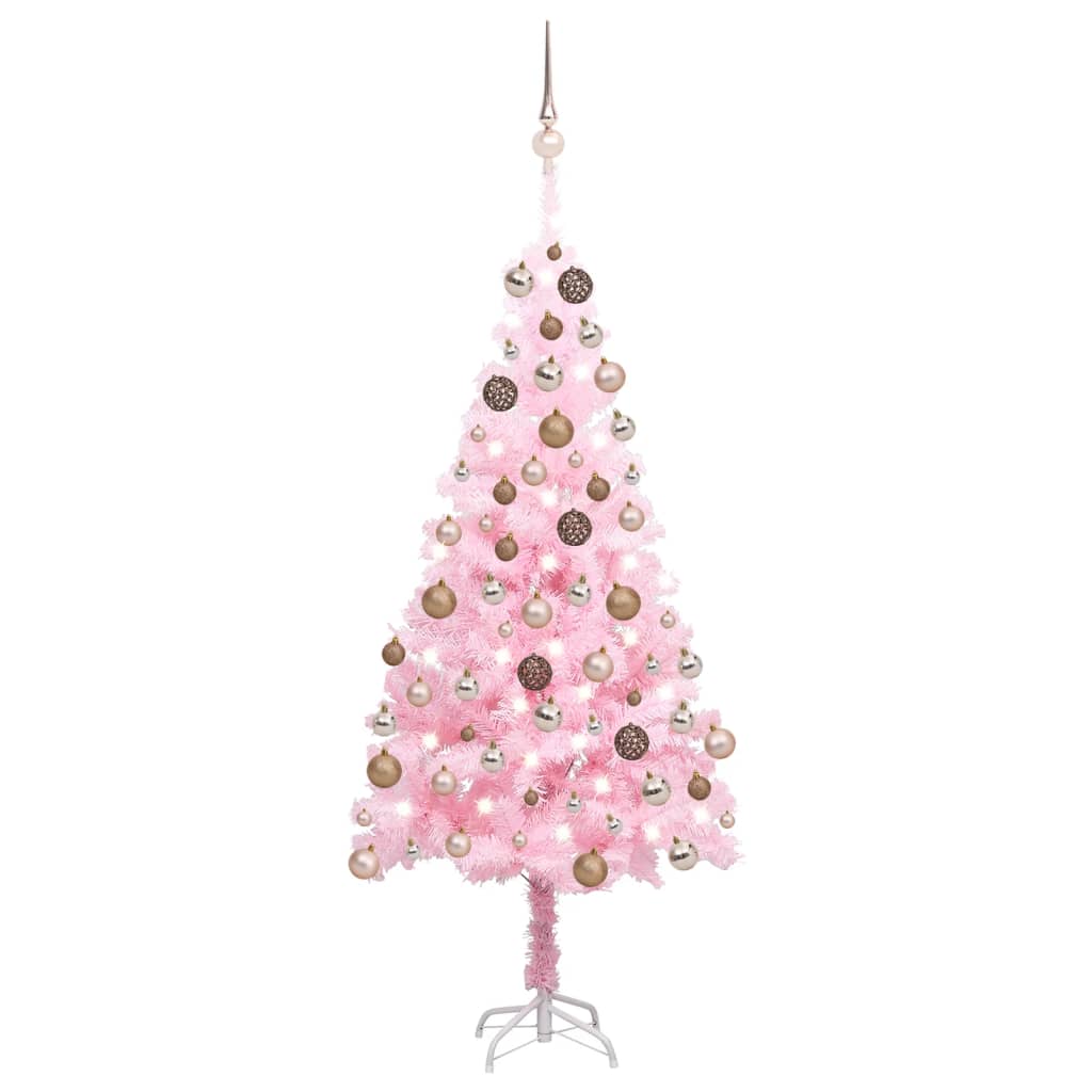 Kunstkerstboom met verlichting en kerstballen 120 cm PVC roze