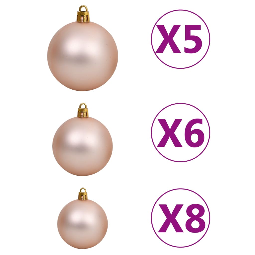 Kunstkerstboom met verlichting en kerstballen 120 cm PVC roze