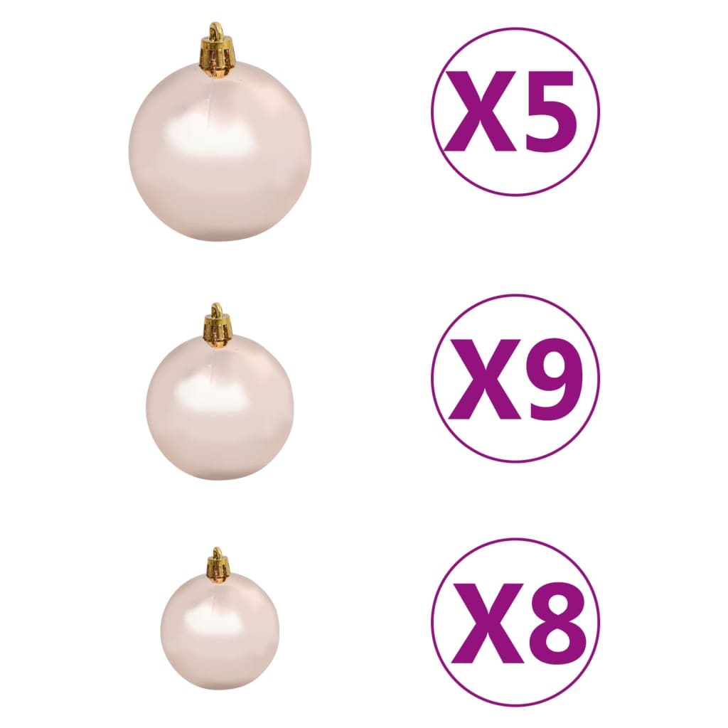 Kunstkerstboom met verlichting en kerstballen 120 cm PVC roze