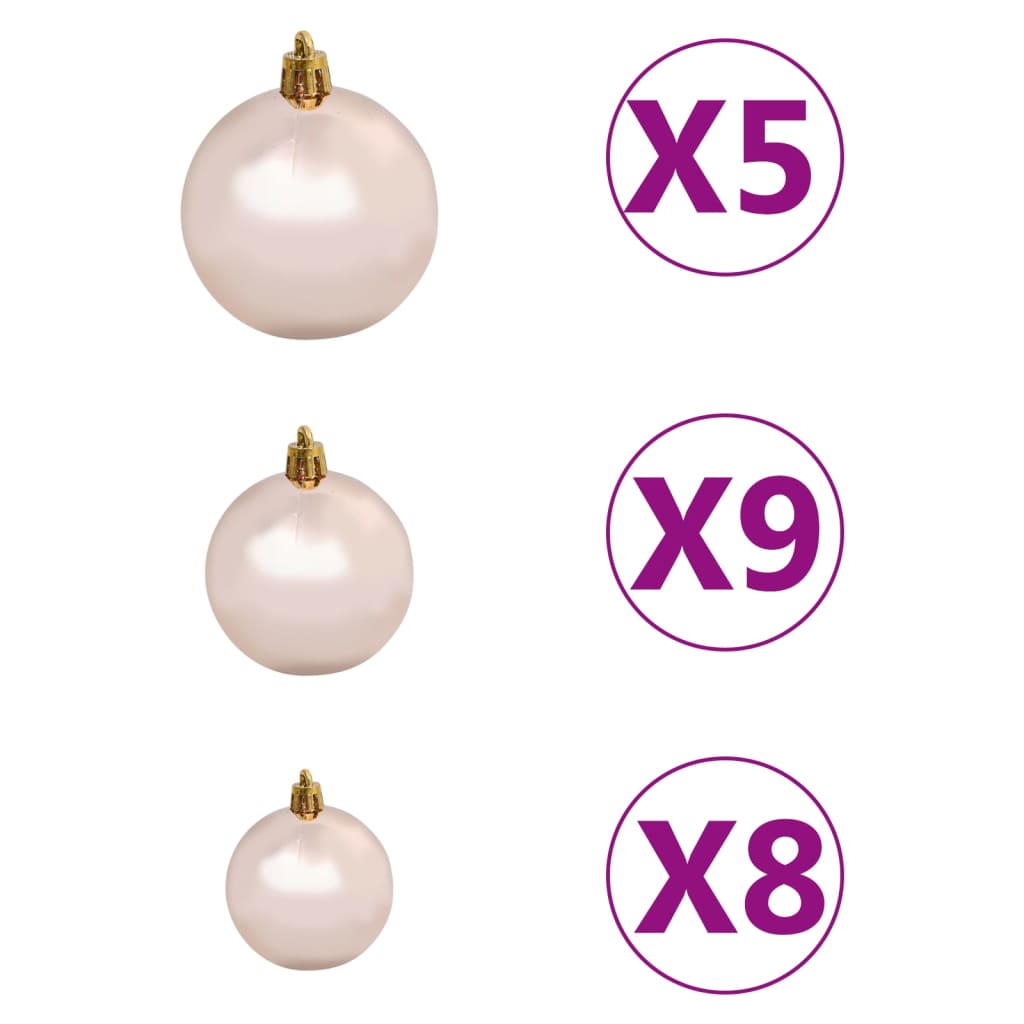 Kunstkerstboom met verlichting en kerstballen 150 cm PVC roze