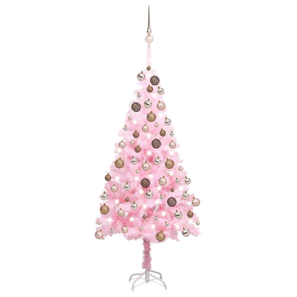 Kunstkerstboom met verlichting en kerstballen 180 cm PVC roze